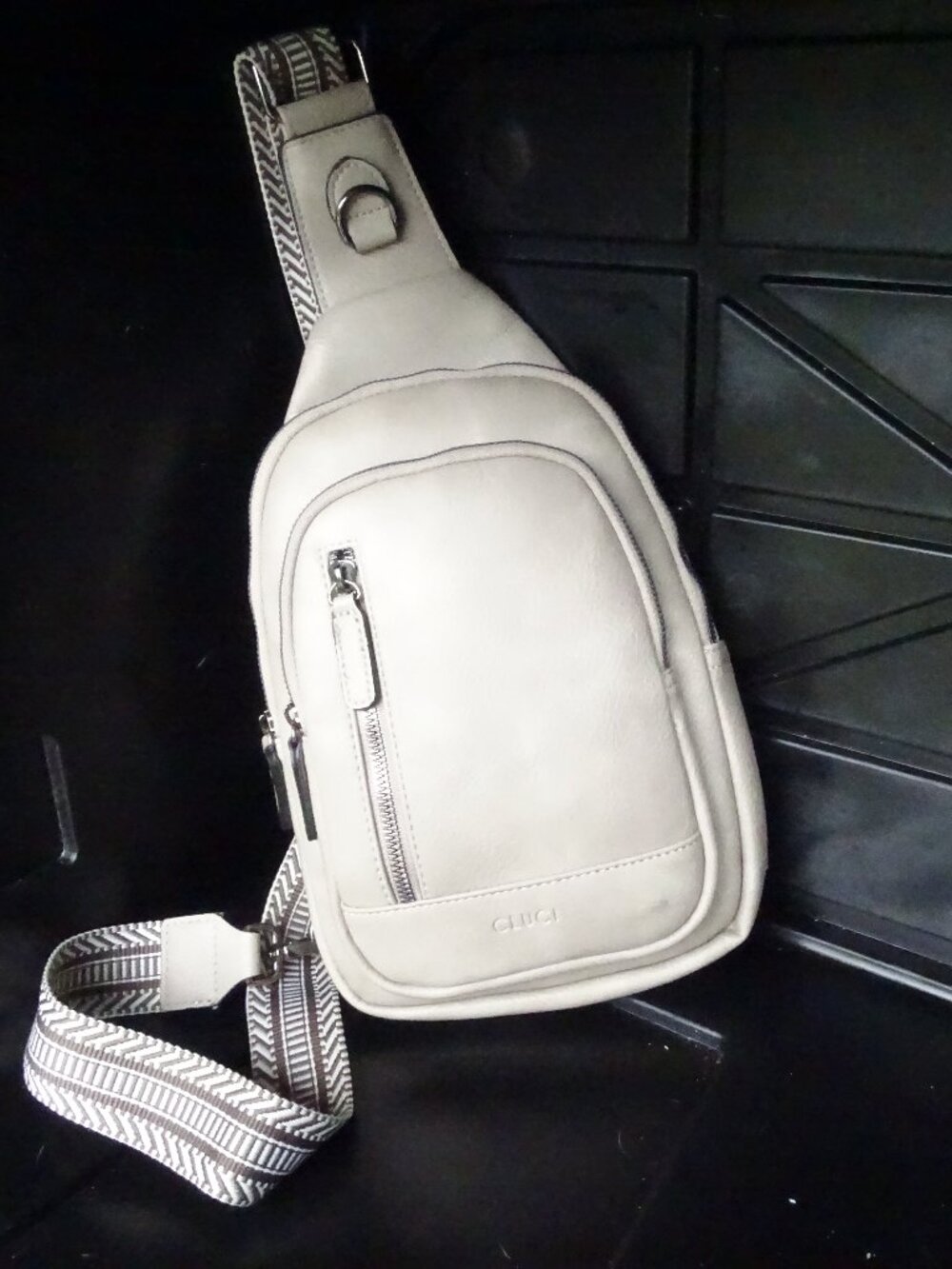 Cluci Convertible Backpack Handbag Grey Tan Leather Stainless Steel Multi Pocket